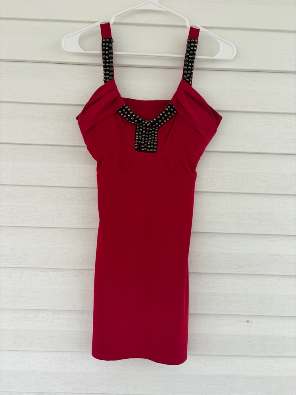 Red Mini Dress Black Beaded Contrast Detail Y2K Going Out Statement Dress